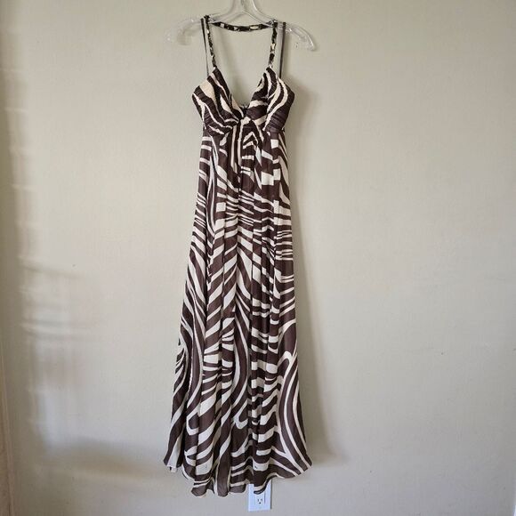NWT BCBG MaxAzria 100% Silk Womens Maxi Dress Halter Animal Print  Size 4 Y2K - Picture 2 of 13